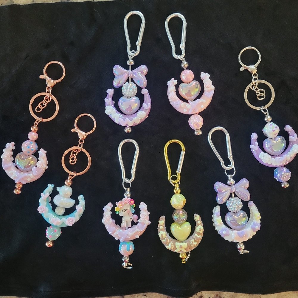 Crescent Hearts & Pony Keyring Purse Babybag Backpack Phone Festival Beads